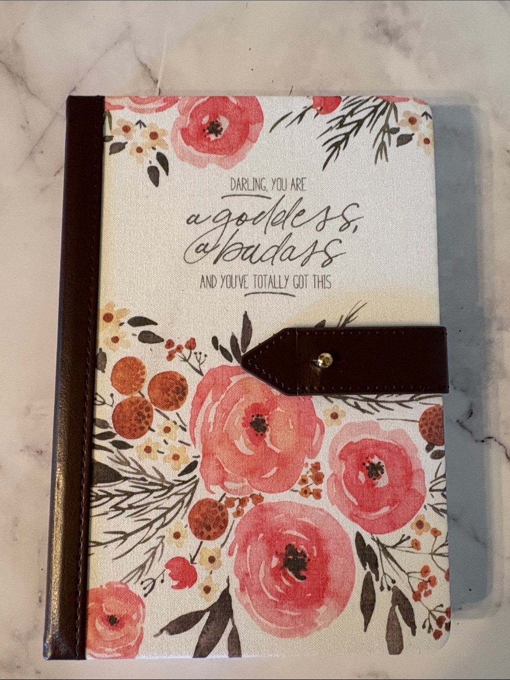 Floral Journal Notebook with Magnetic Closure - Pink Brown